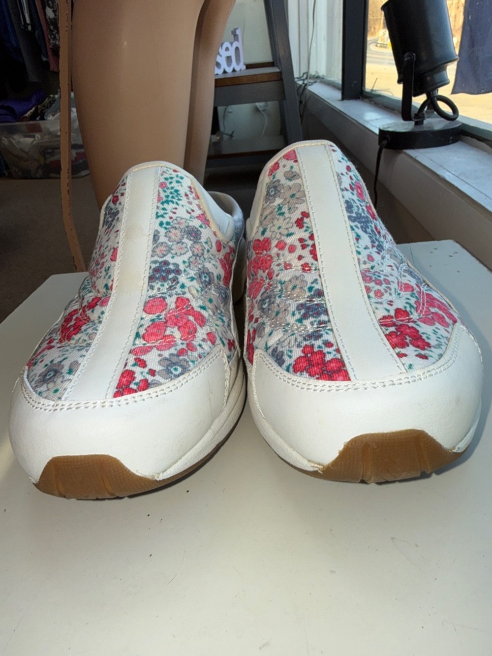 Martha Stewart White Canvas Slip-Ons with Pink and Teal Floral Accents - Picture 7 of 9